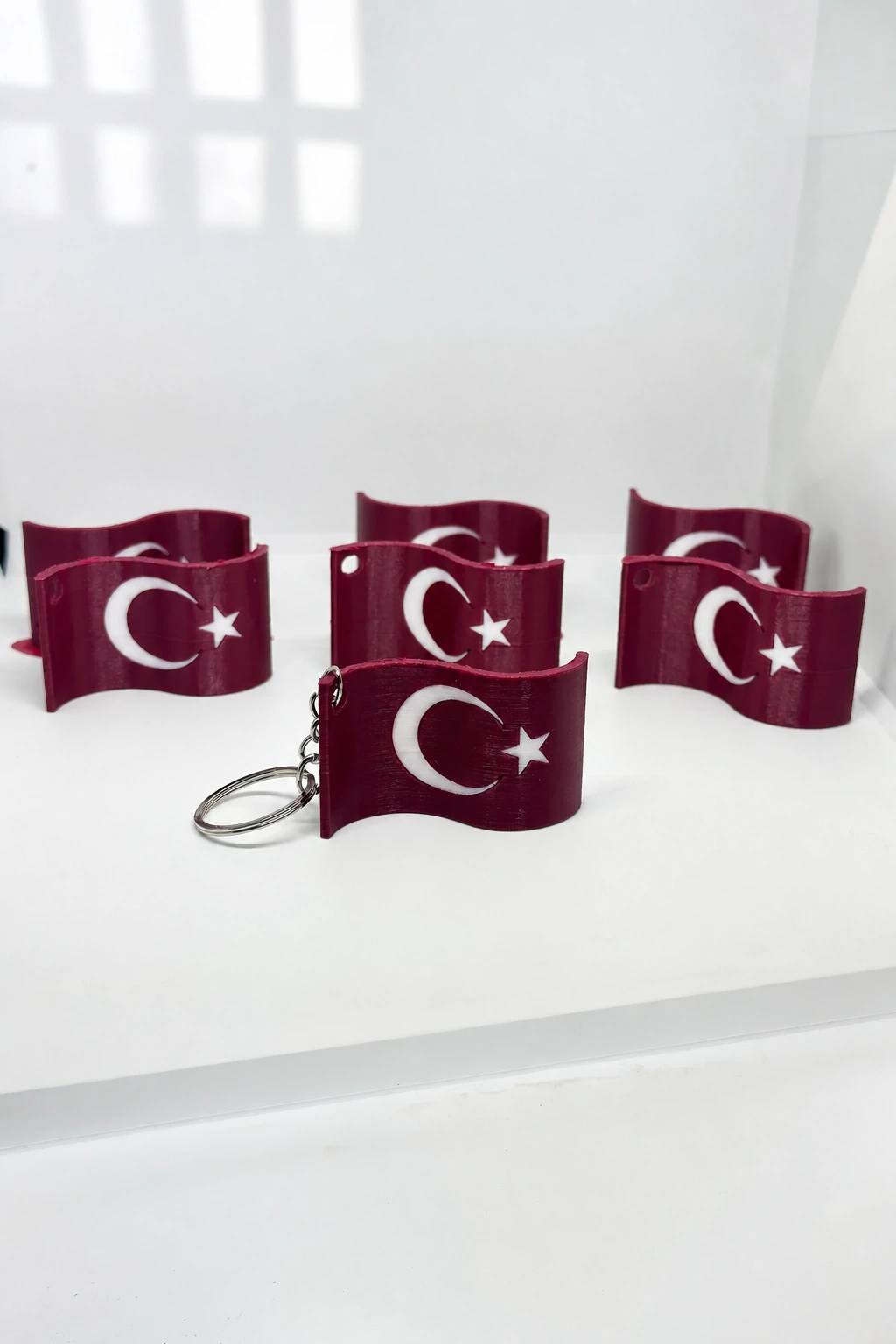 6'lı Türk Bayrağı Ayyıldız Anahtarlık Dalgalı Tasarım Hediyelik Çanta Süsü Bag Charm Türkiye Temalı — Anahtarlık