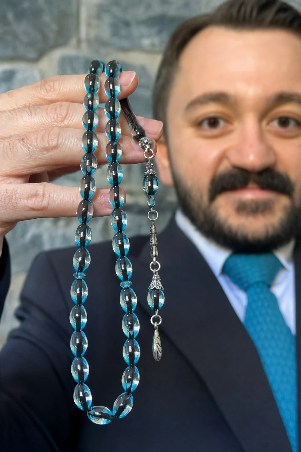 Okyanus Desenli Sürmeli Kehribar Tespih - Erkek Hediyelik — Kehribar