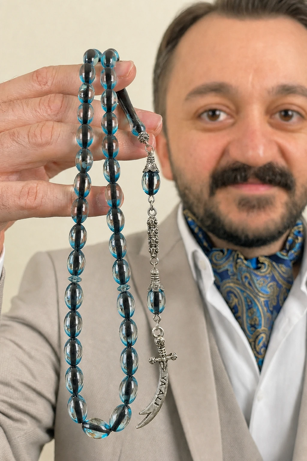 Ya Ali Yazılı Zülfikar Püsküllü Sürmeli Kehribar Tespih - Erkek Hediyelik